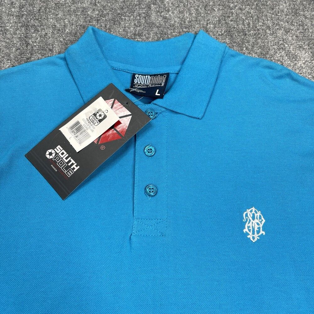 Southpole Polo Shirt Mens Large Ocean Blue Short Sleeve Y2K NEW With Tags - Picture 3 of 11